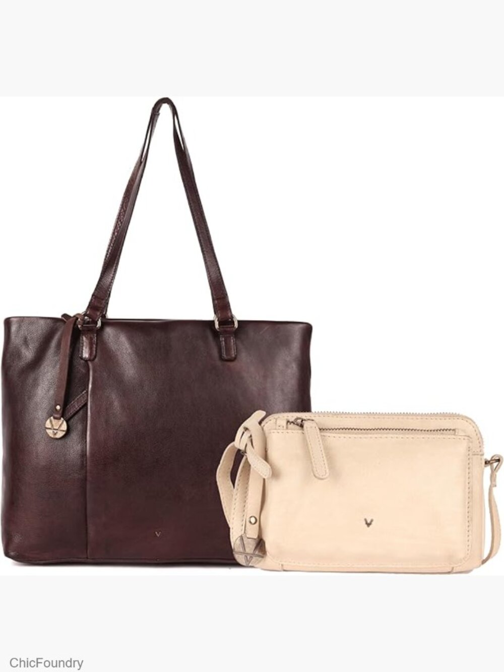 Genuine Italian Leather Tote Crossbody Satchel Purse Set